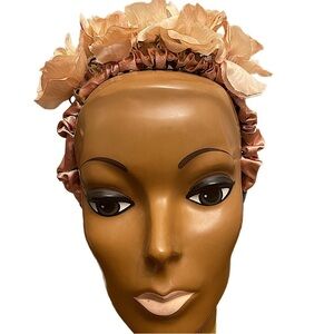 Women’s Floral Cluster Light Beige Satin Headband Hair Accessory.
